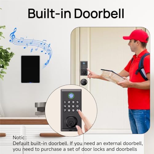 Smart Deadbolt with Alexa TuyaFingerPrint Entry Black Includes Camera