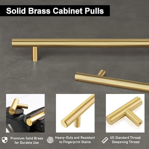 Premium Solid Brass Cabinet Pulls Gold Euro Style Durable Kitchen Bathroom Hardware