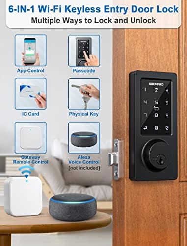 GEONFINO Smart WiFi Bluetooth Deadbolt Lock with Keyless Entry and Alexa Voice Control