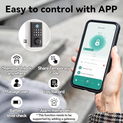 Smart Deadbolt with Alexa TuyaFingerPrint Entry Black Includes Camera