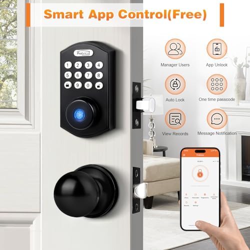 Probrico Smart Fingerprint Door Lock Black