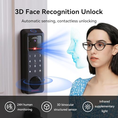 Jacchozhi 3D Face Recognition Smart Lock with Camera and WiFi