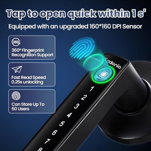 Fingerprint Door Lock Black - Smart with Alexa Backup Key