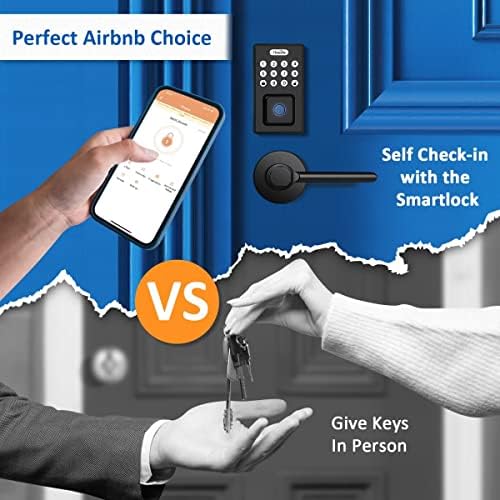 Tinewa Black Smart Door Lock with Fingerprint and App Control