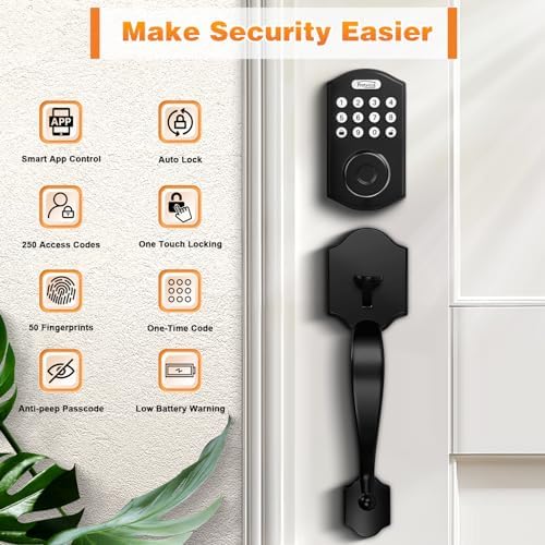 Probrico Door Lock Set Keyless Entry with Fingerprint App Unlock Black