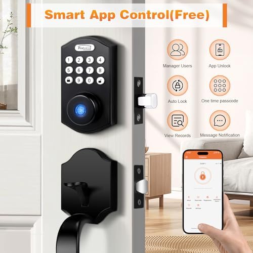 Probrico Door Lock Set Keyless Entry with Fingerprint App Unlock Black
