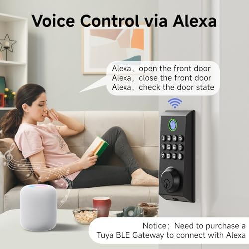 Smart Deadbolt with Alexa TuyaFingerPrint Entry Black Includes Camera