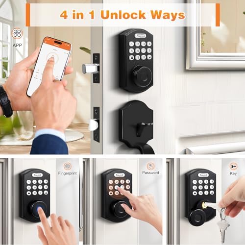 Probrico Door Lock Set Keyless Entry with Fingerprint App Unlock Black