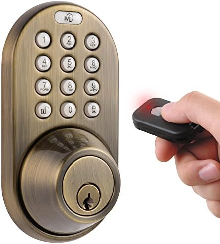 MiLocks XF-02AQ Digital Deadbolt Keyless Entry Remote Control Antique Brass
