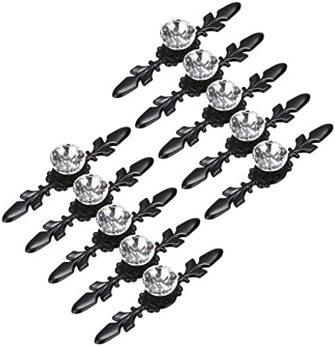 Sumnacon 10 Crystal Glass Knobs with Plates for Kitchen Bathroom Office Black