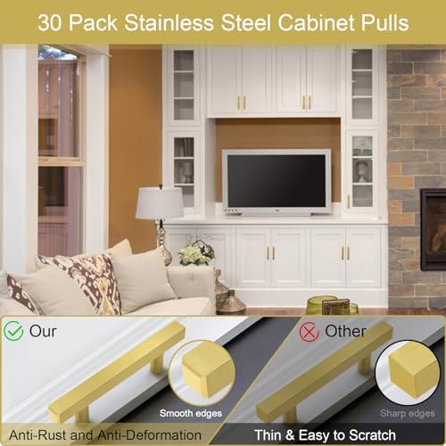 30 Pack Brushed Brass Cabinet Pulls 5 Inch Length