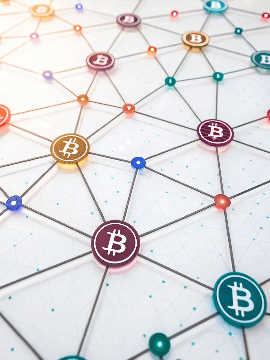 Blockchain technology illustrated with interconnected nodes and secure transactions, emphasizing transparency and security. The image should represent a modern and reliable system.