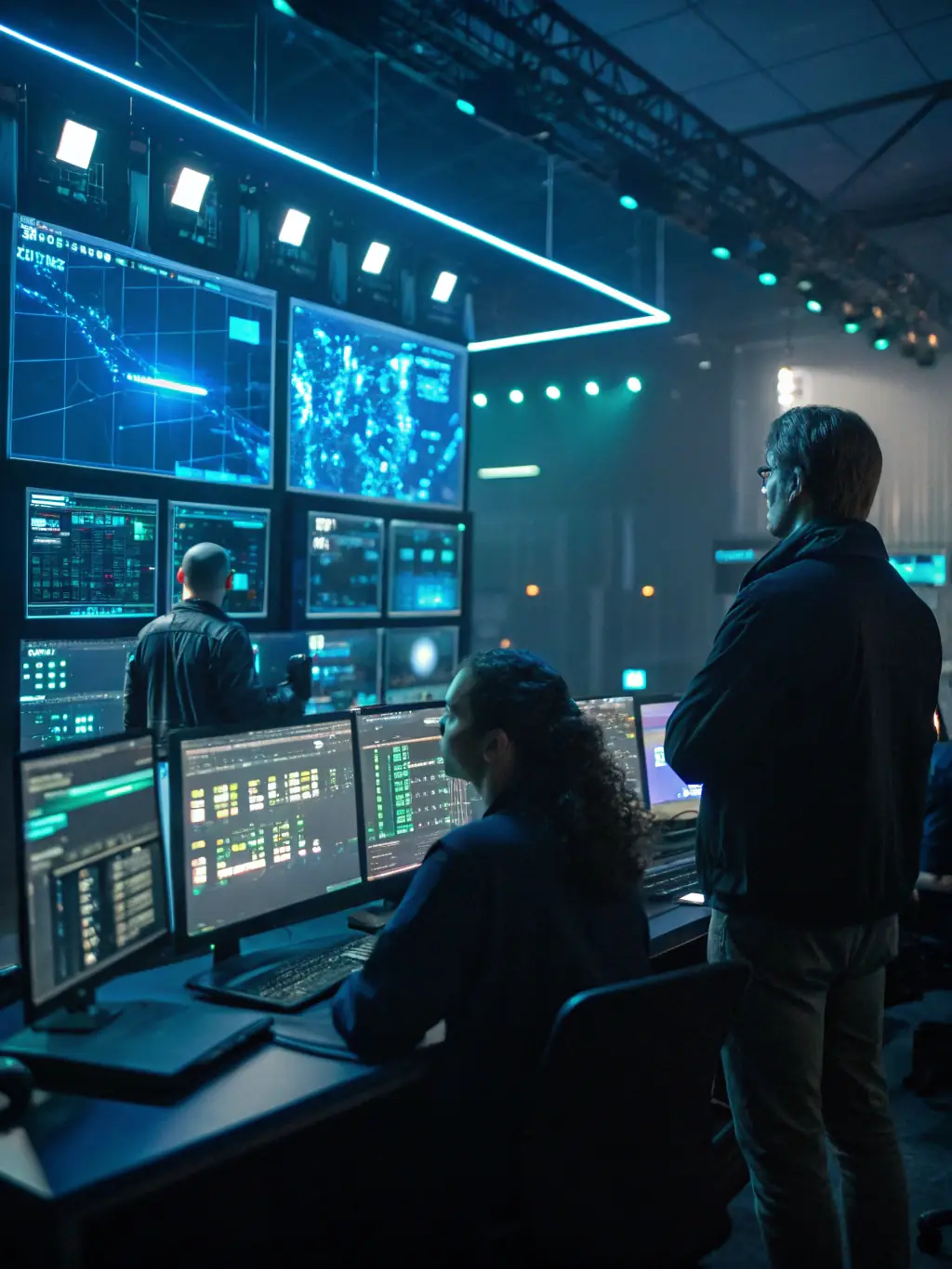 AI technology in action, showcasing data analytics and machine learning algorithms processing large datasets. The image should highlight the power and potential of AI.